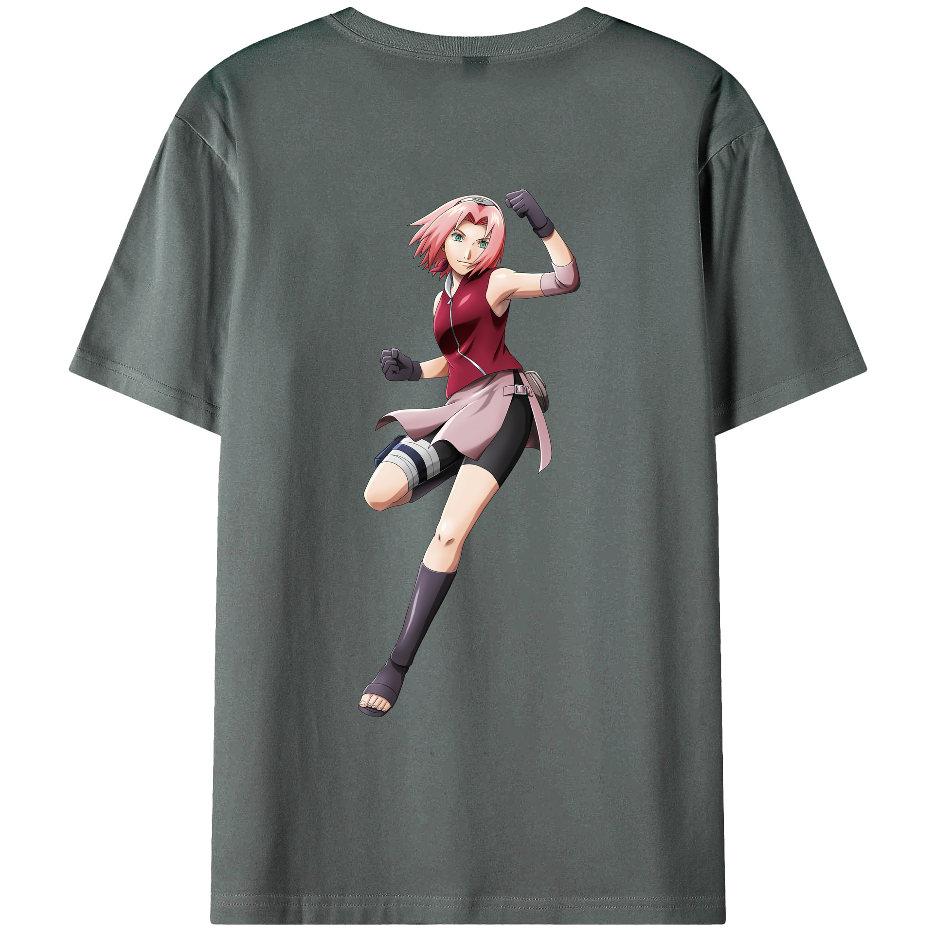 （画像用） NARUTO -ナルト- 春野サクラ Haruno Sakura 綿100％ メンズ半袖Tシャツ（バックプリント） 通気性